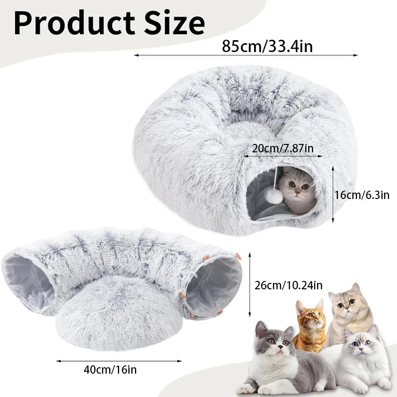 Cozy Donut Plush Cat Tunnel Bed