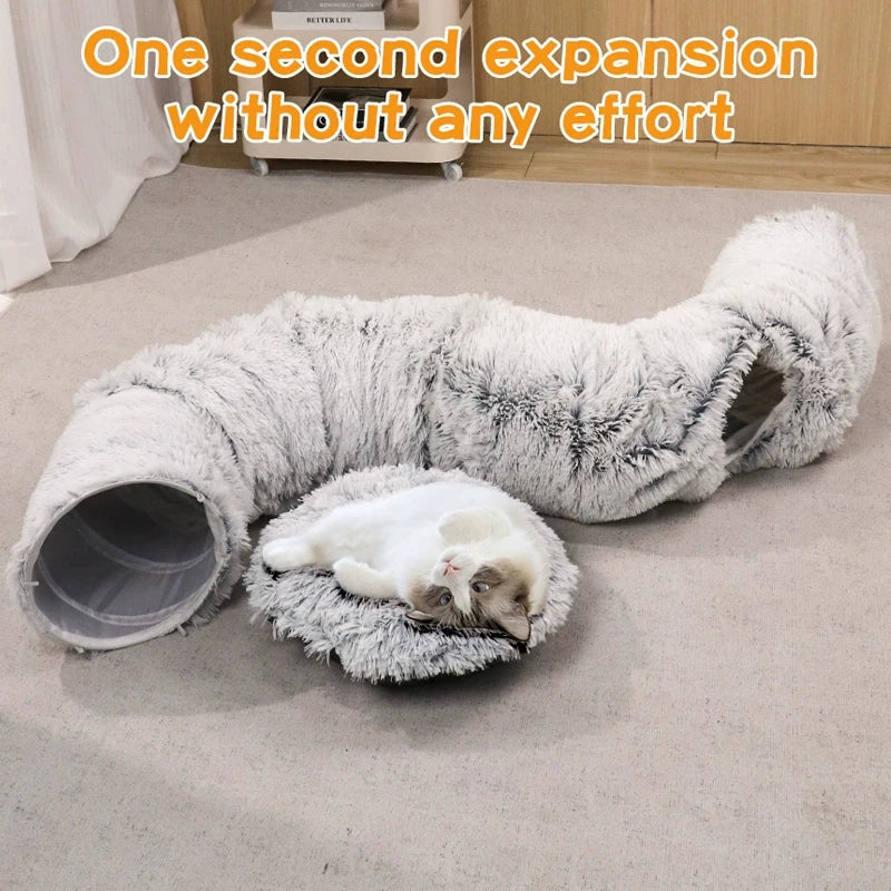 Cozy Donut Plush Cat Tunnel Bed