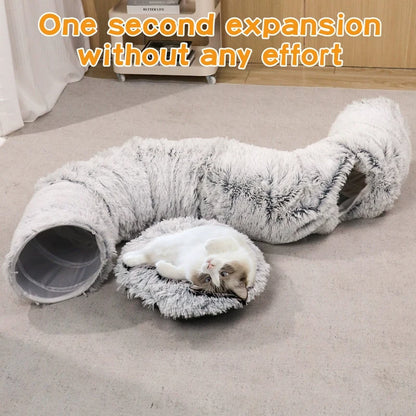 Cozy Donut Plush Cat Tunnel Bed