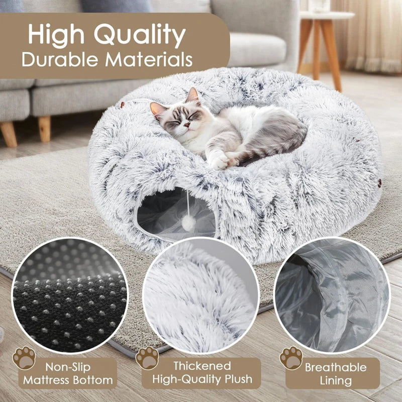 Cozy Donut Plush Cat Tunnel Bed