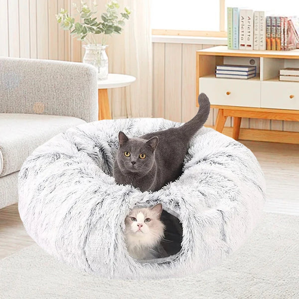 Cozy Donut Plush Cat Tunnel Bed