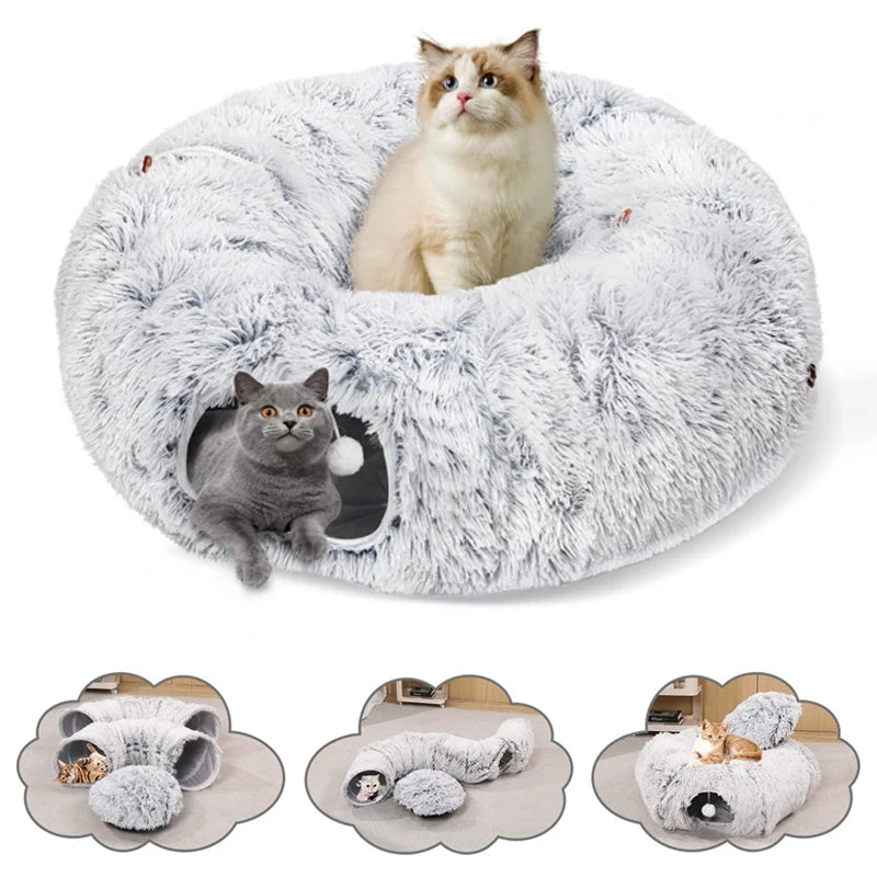 Cozy Donut Plush Cat Tunnel Bed