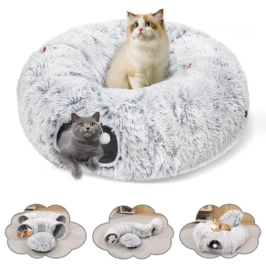 Cozy Donut Plush Cat Tunnel Bed