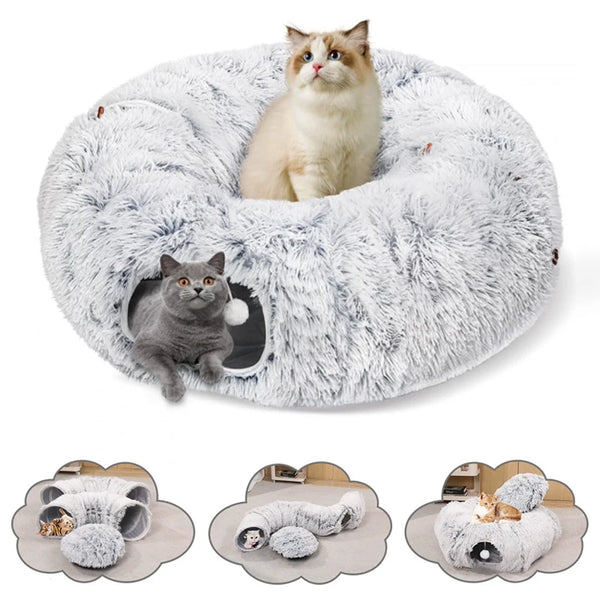 Cozy Donut Plush Cat Tunnel Bed